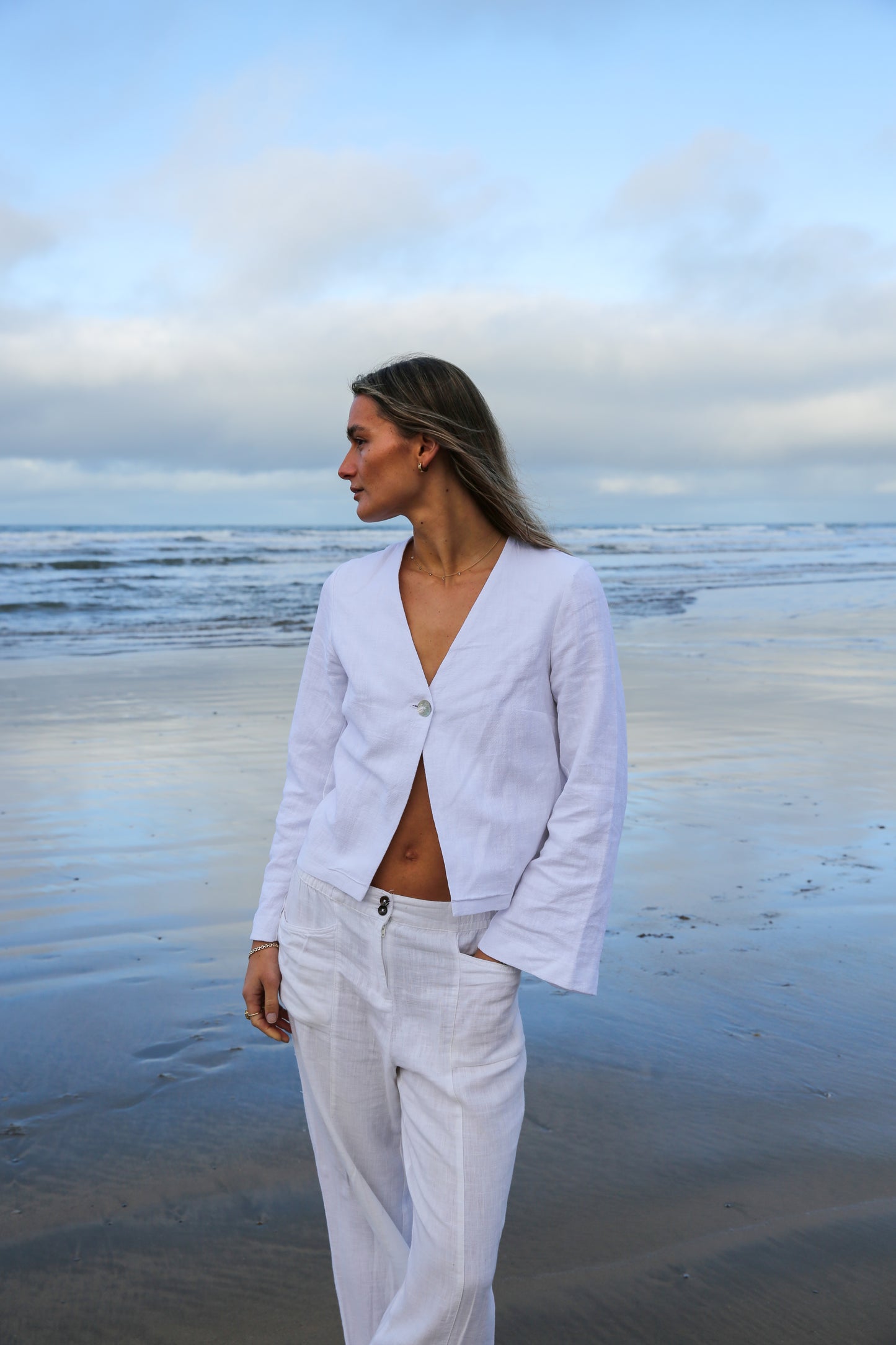 White Squid Long Sleeve Linen Top