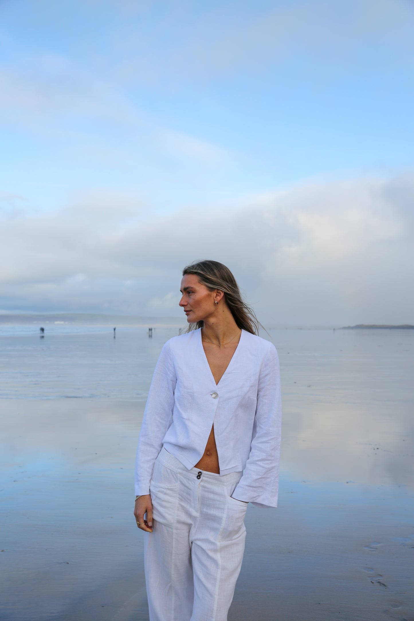 White Squid Long Sleeve Linen Top