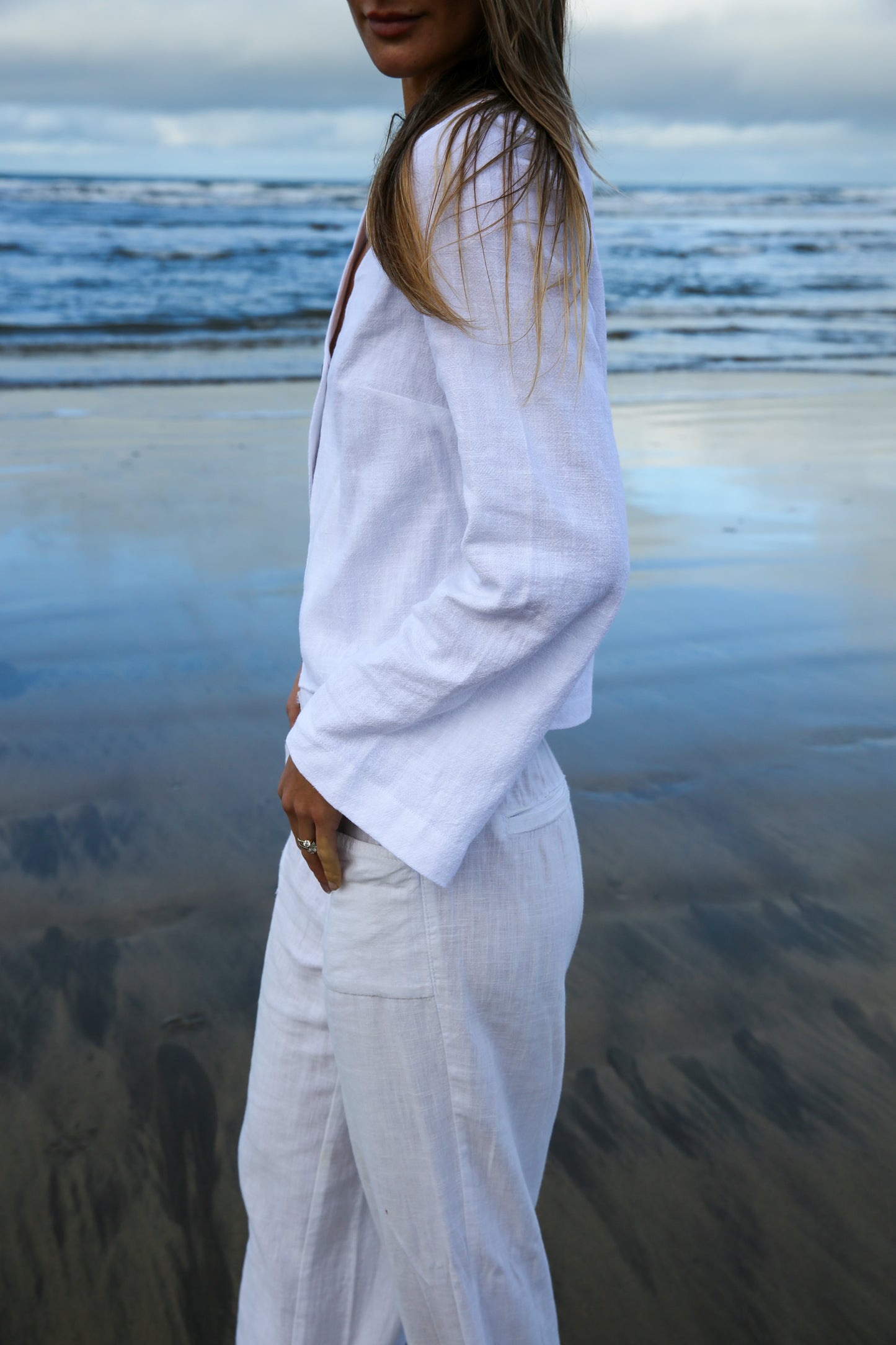 White Squid Long Sleeve Linen Top