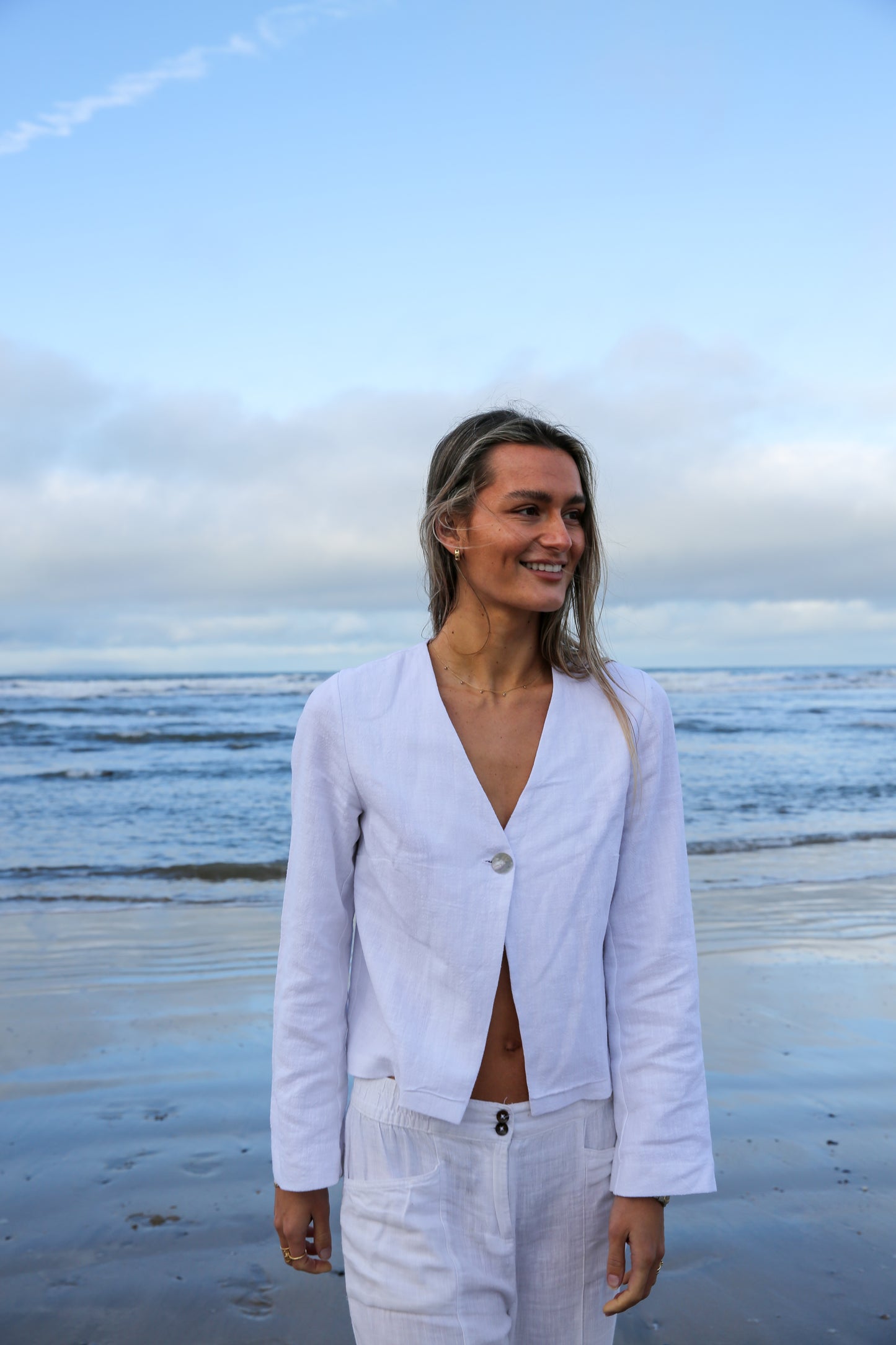 White Squid Long Sleeve Linen Top