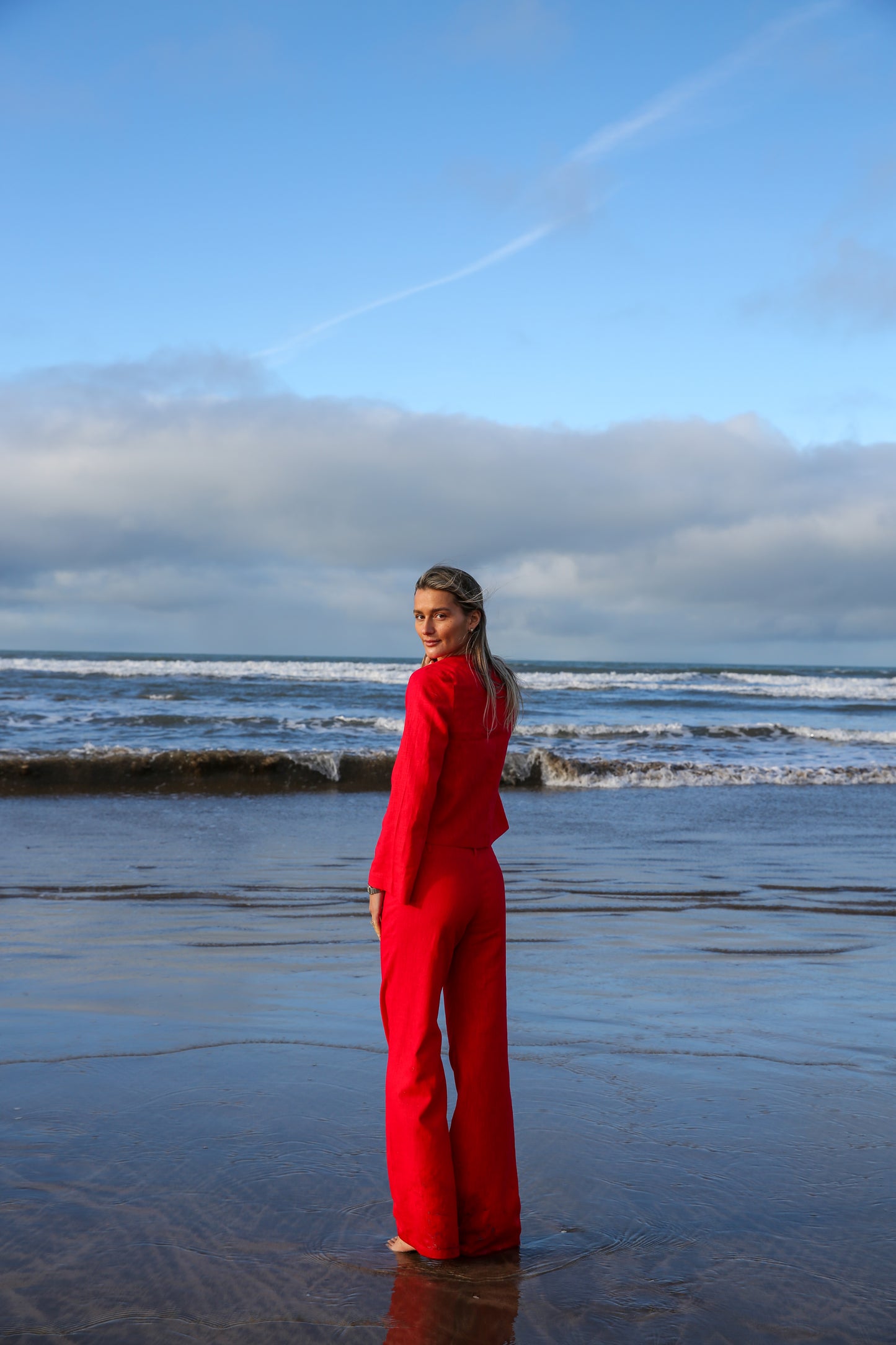 Red Squid Long Sleeve Linen Top