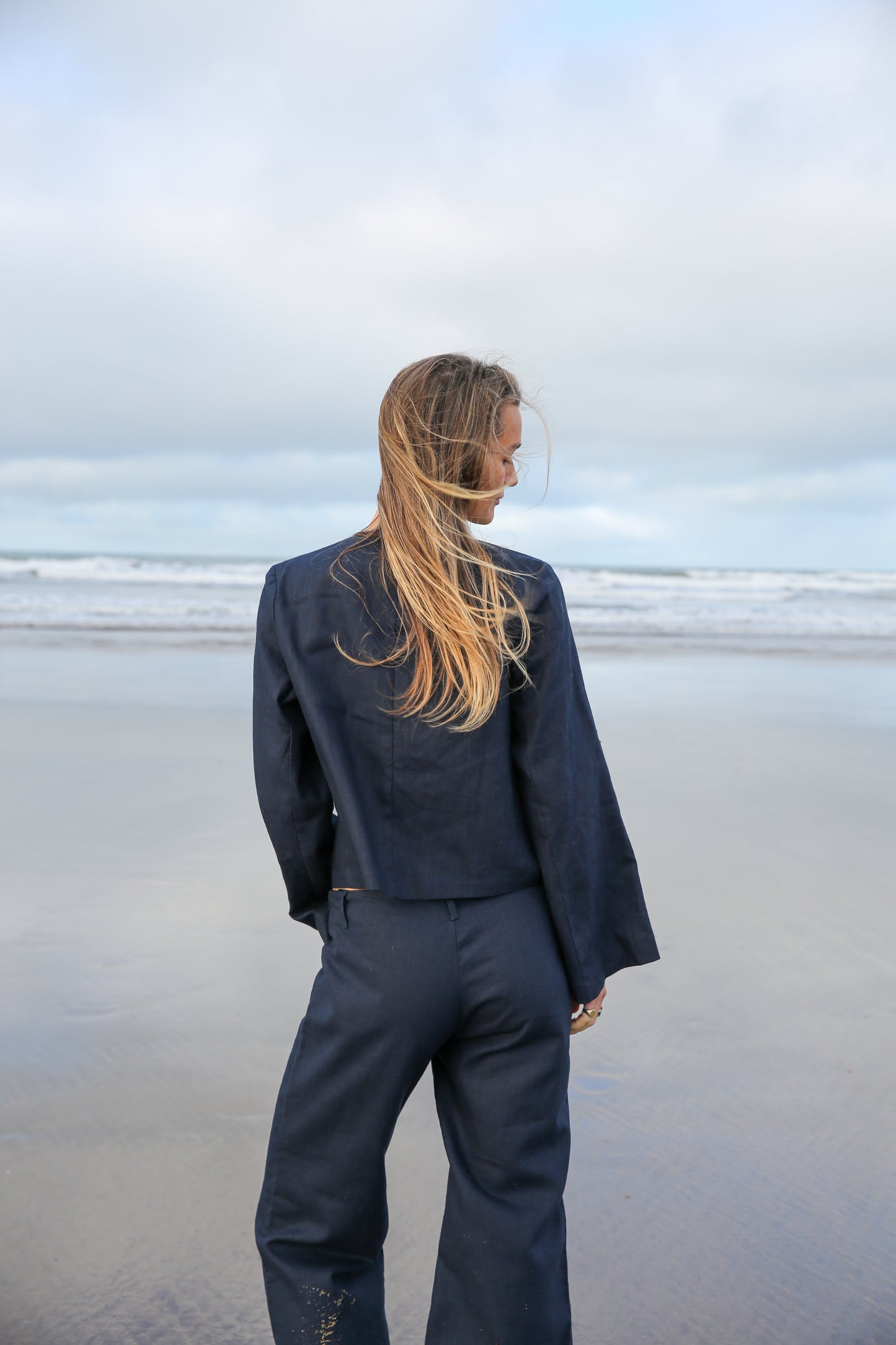 Navy Squid Long Sleeve Linen Top