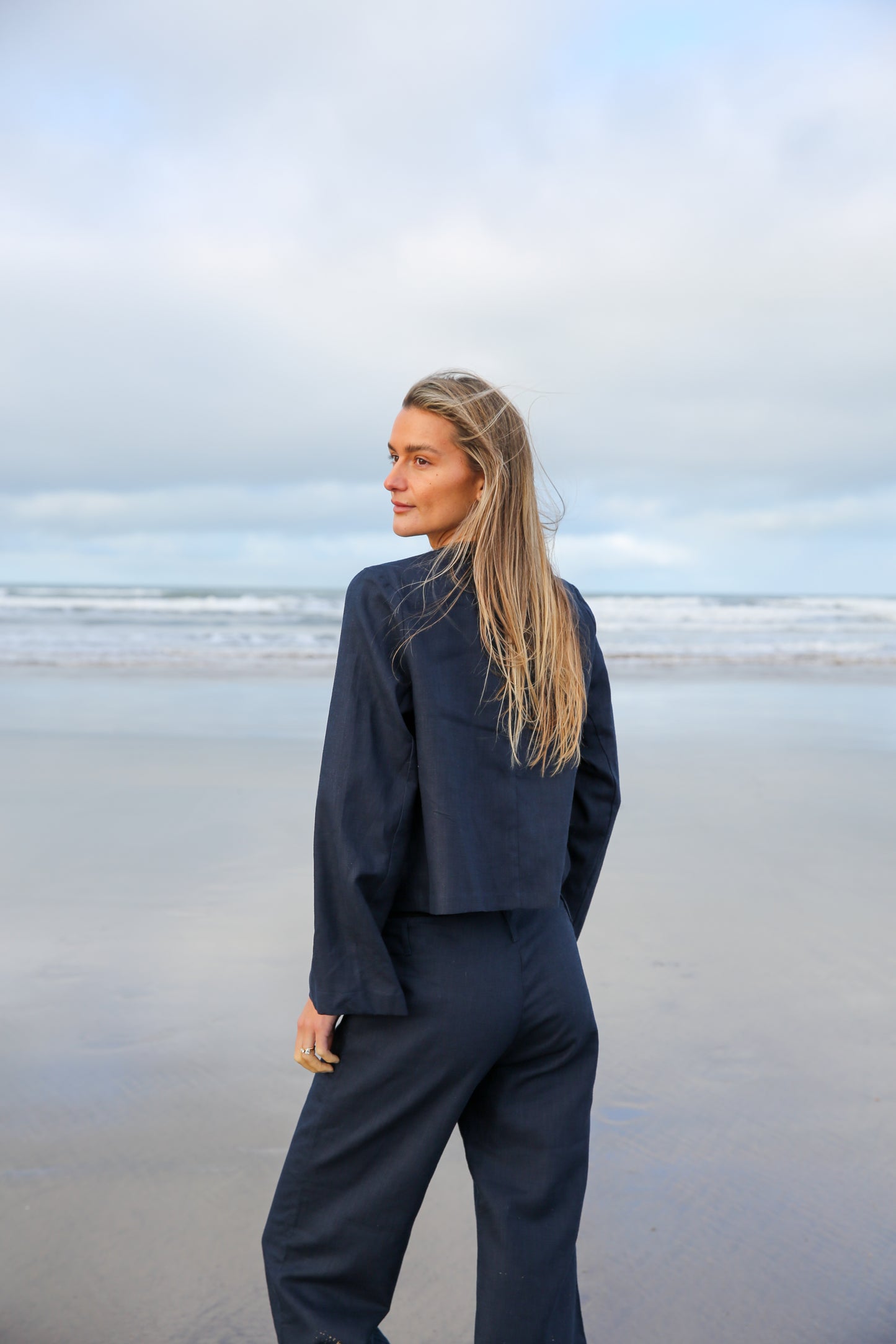 Navy Squid Long Sleeve Linen Top