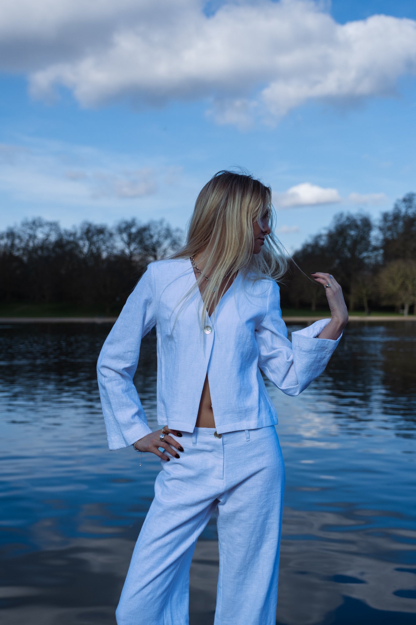 White Squid Linen Trousers
