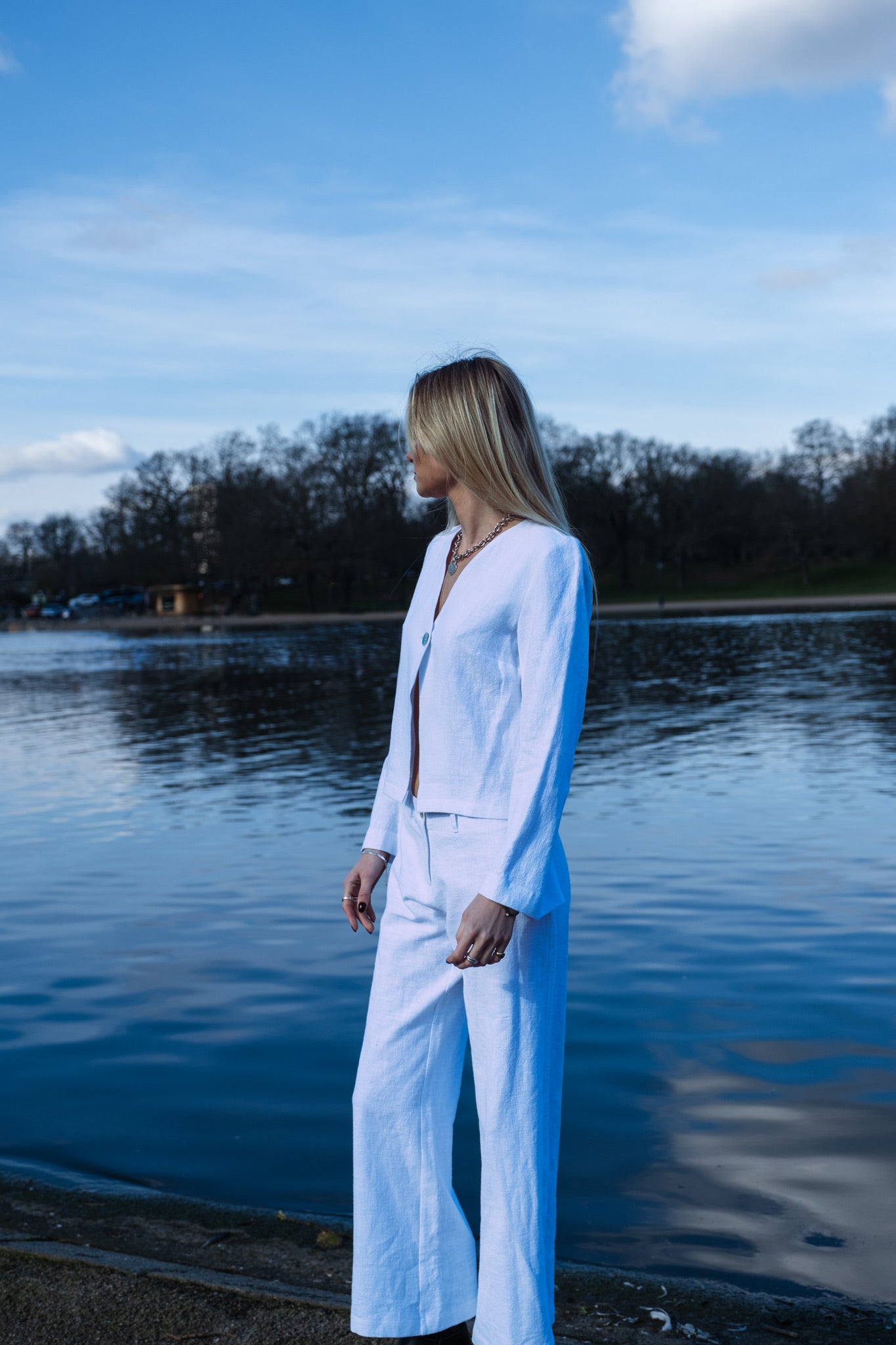 White Squid Linen Trousers