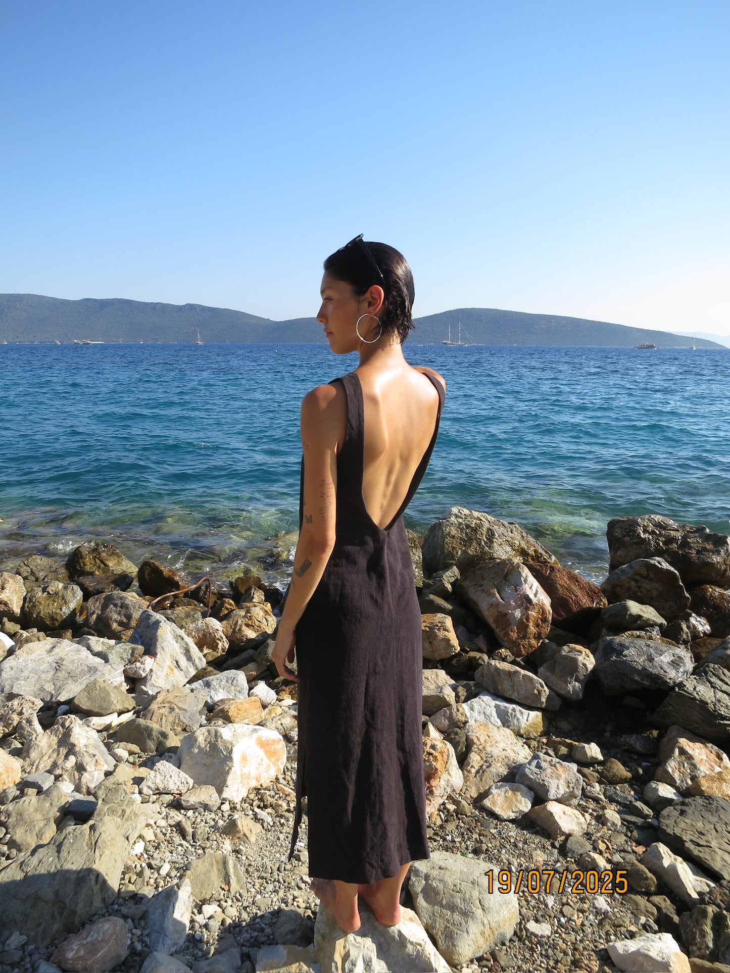 Black Washed Linen Midi Sassy Dress