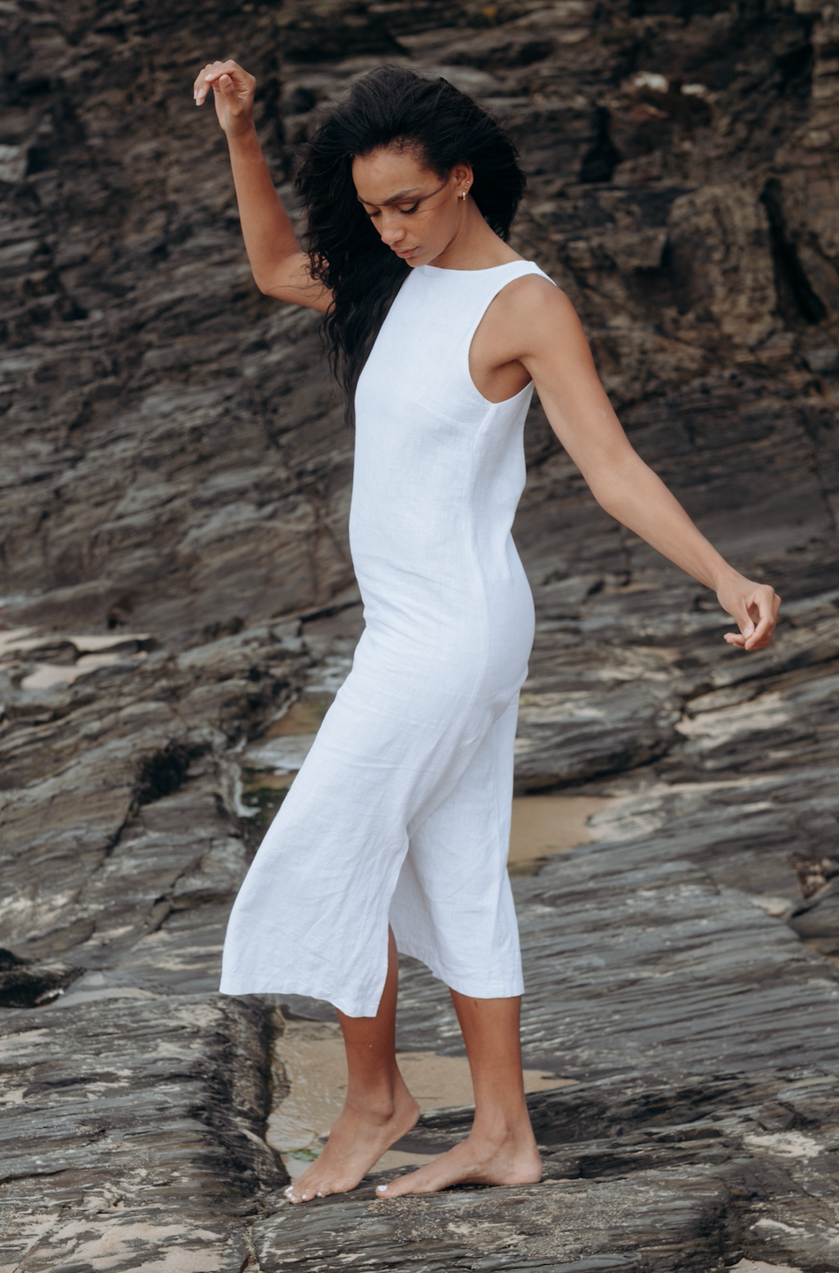 White Washed Linen Midi Sassy Dress