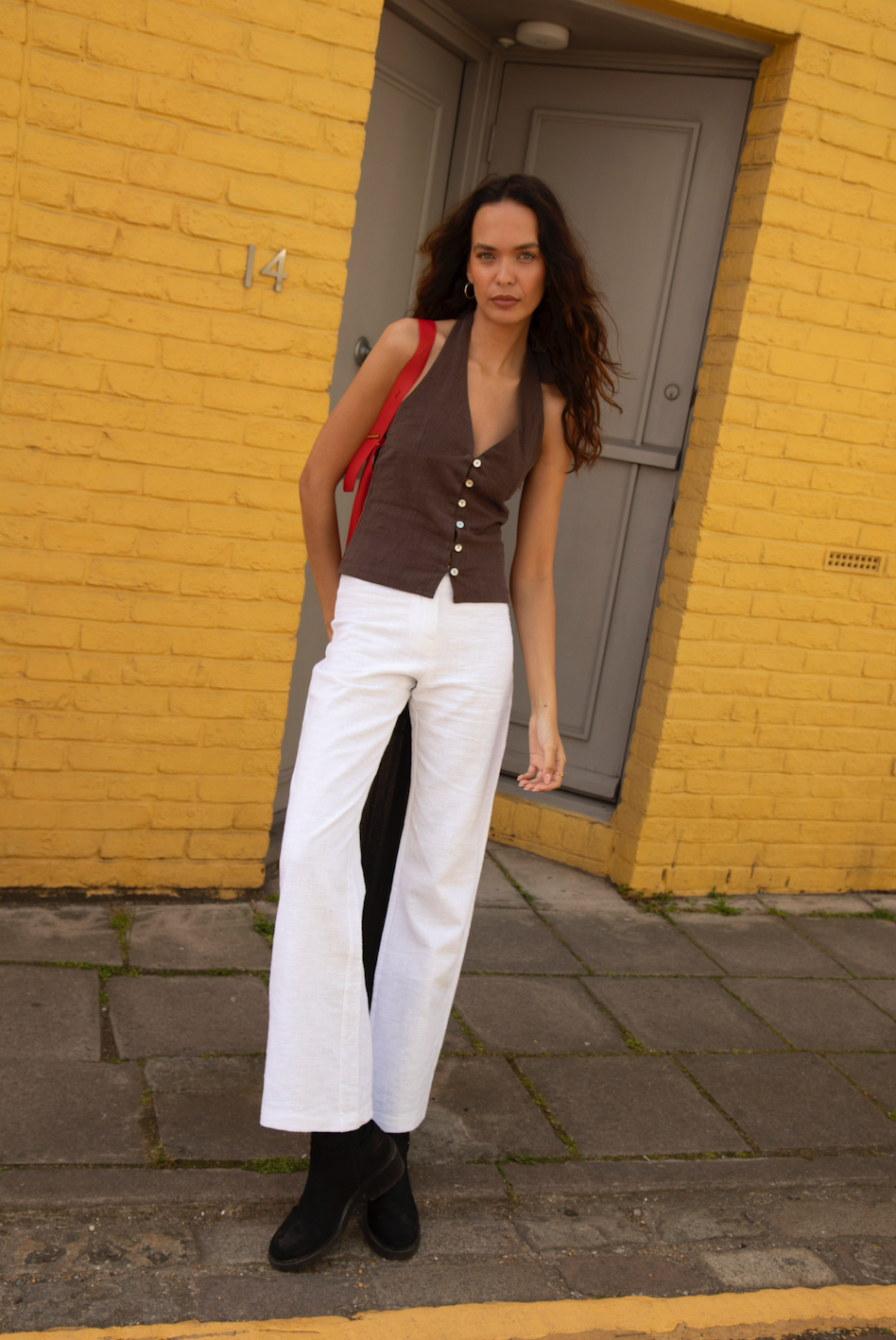 Halter Neck Chocolate Brown Linen Squid Top