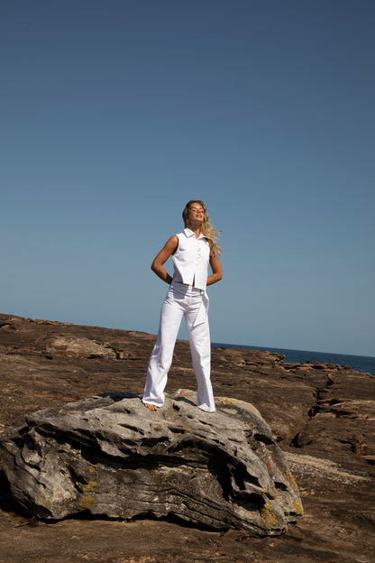 Washed White Zóni Squid Linen Trousers