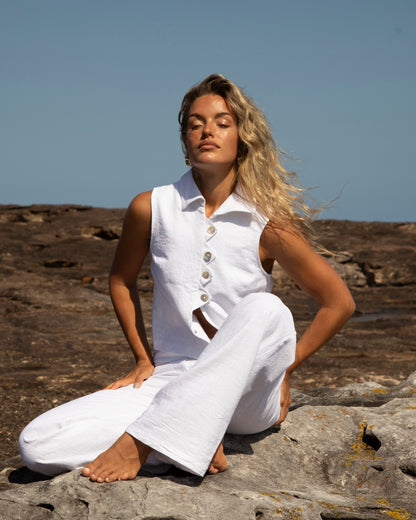 Washed White Zóni Squid Linen Top