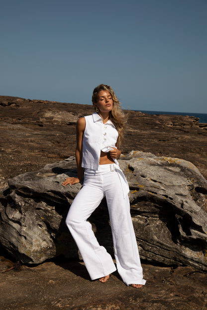 Washed White Zóni Squid Linen Top