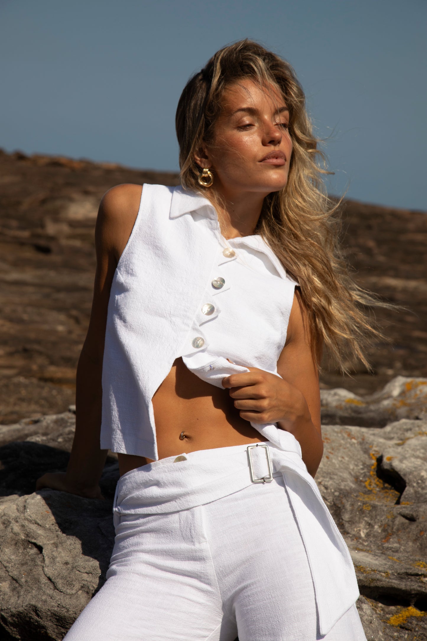 Washed White Zóni Squid Linen Top