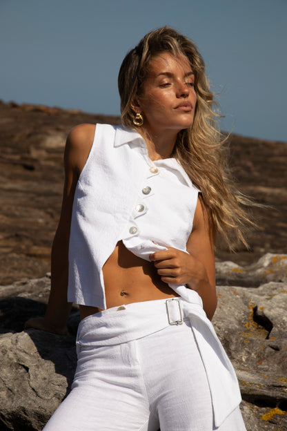 Washed White Zóni Squid Linen Top