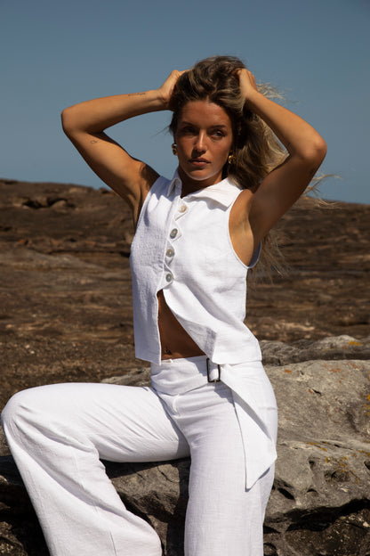 Washed White Zóni Squid Linen Top