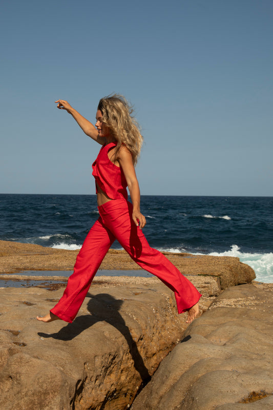 Red Squid Linen Trousers