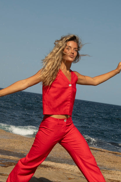 Red Squid Linen Top