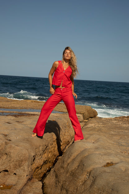 Red Squid Linen Trousers