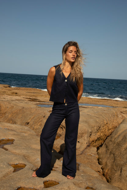 Navy Squid Linen Trousers