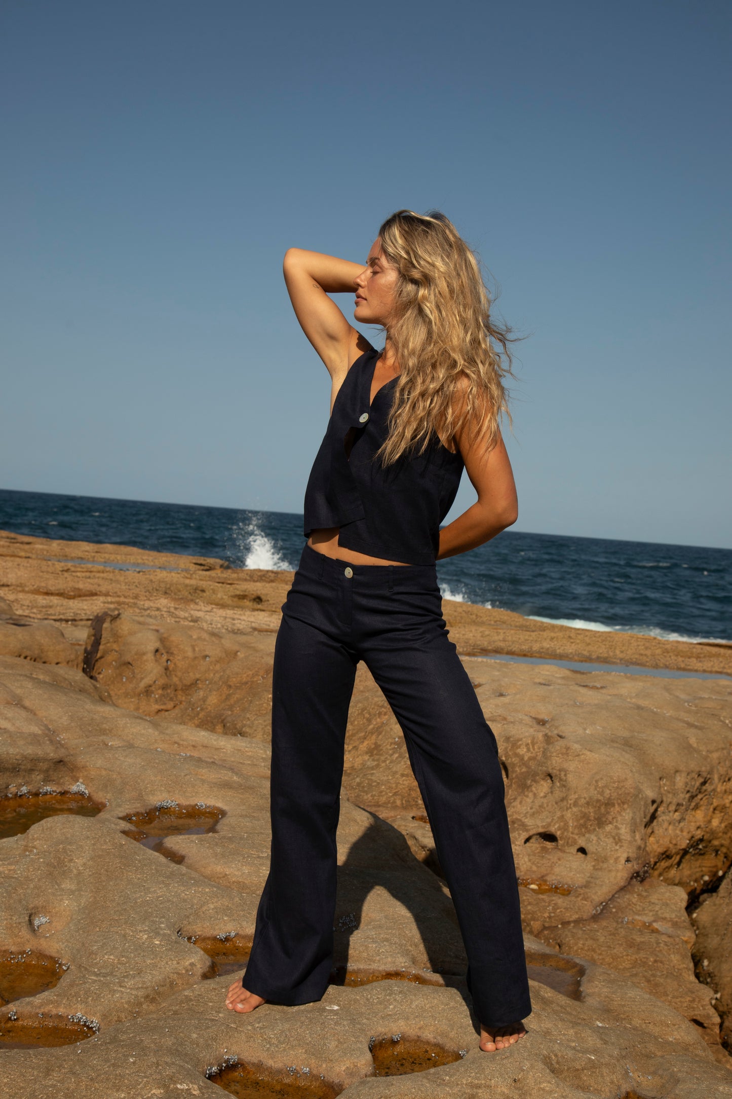 Navy Squid Linen Top