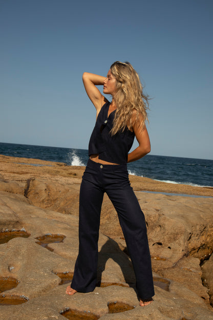 Navy Squid Linen Top