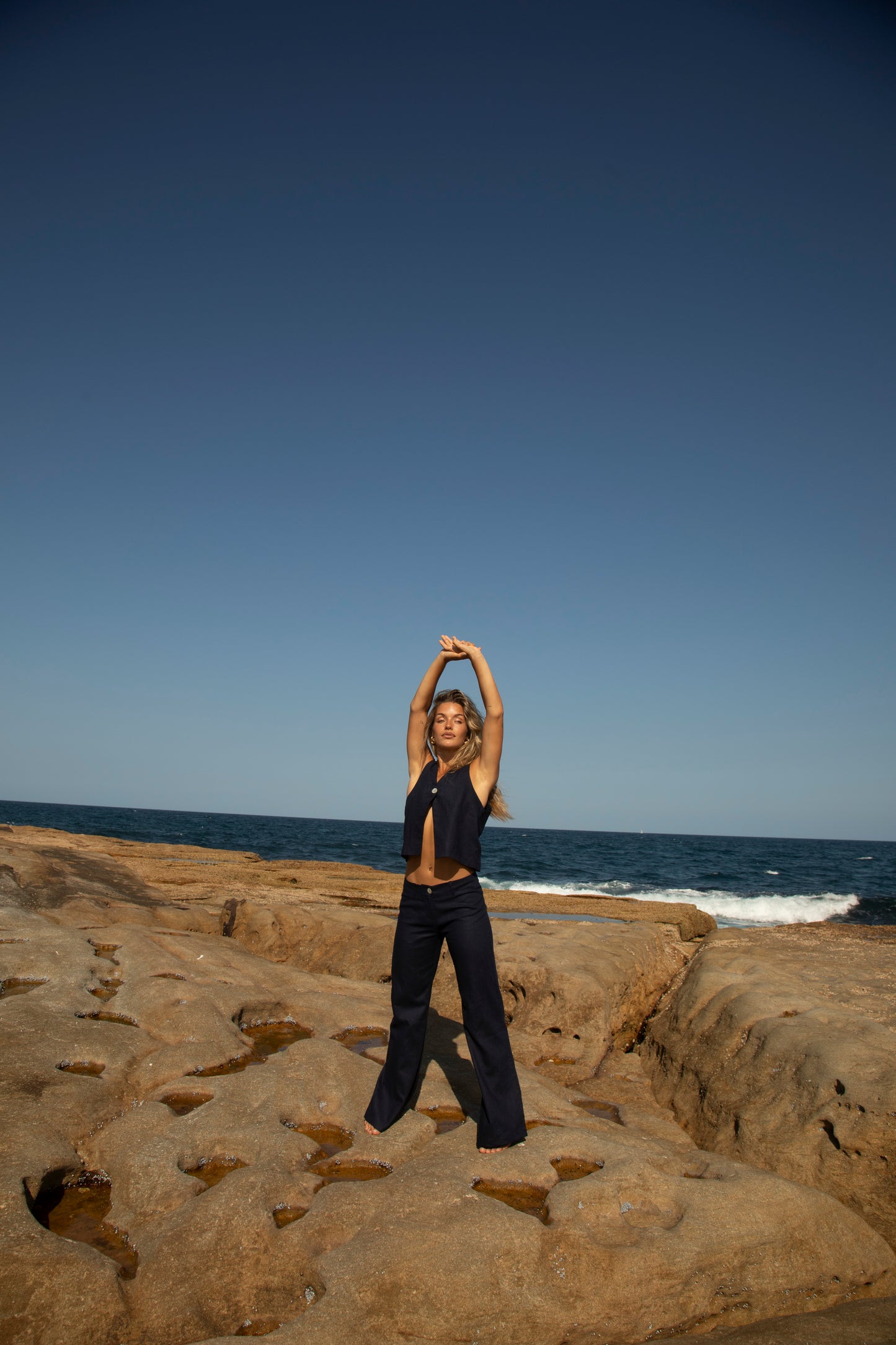 Navy Squid Linen Top