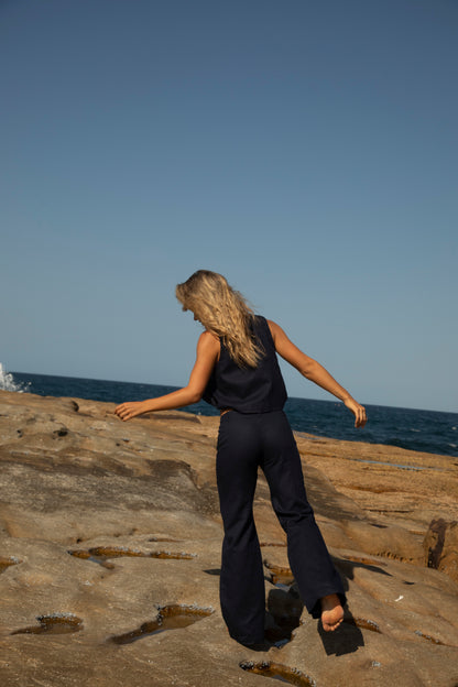 Navy Squid Linen Trousers