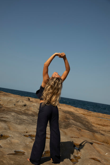 Navy Squid Linen Trousers