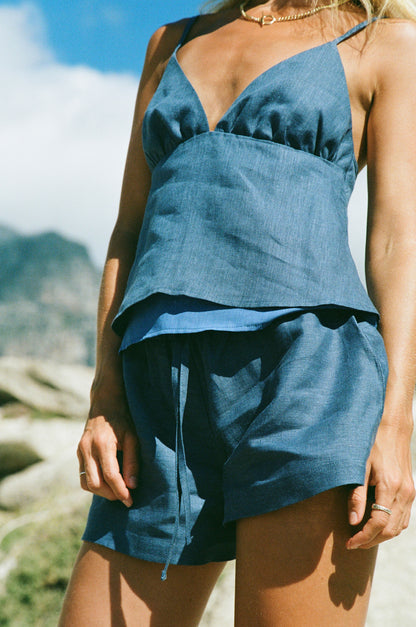 Tóxo Squid V-Strap Linen Top, Chambray