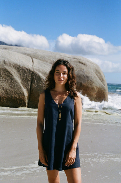 V-Neck Tóxo Sassy Mini Dress, Navy