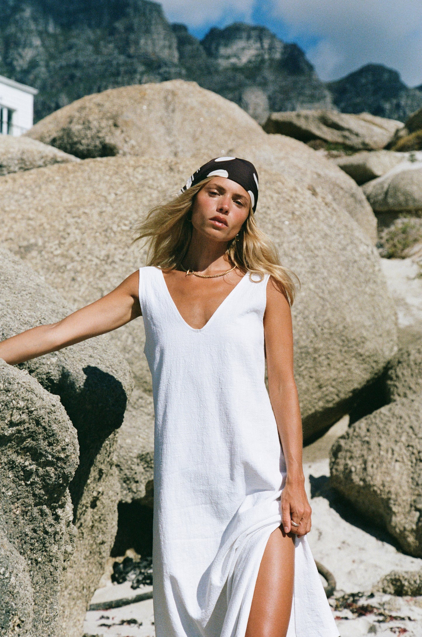 Midi Sassy V-Neck Dress, White Washed Linen