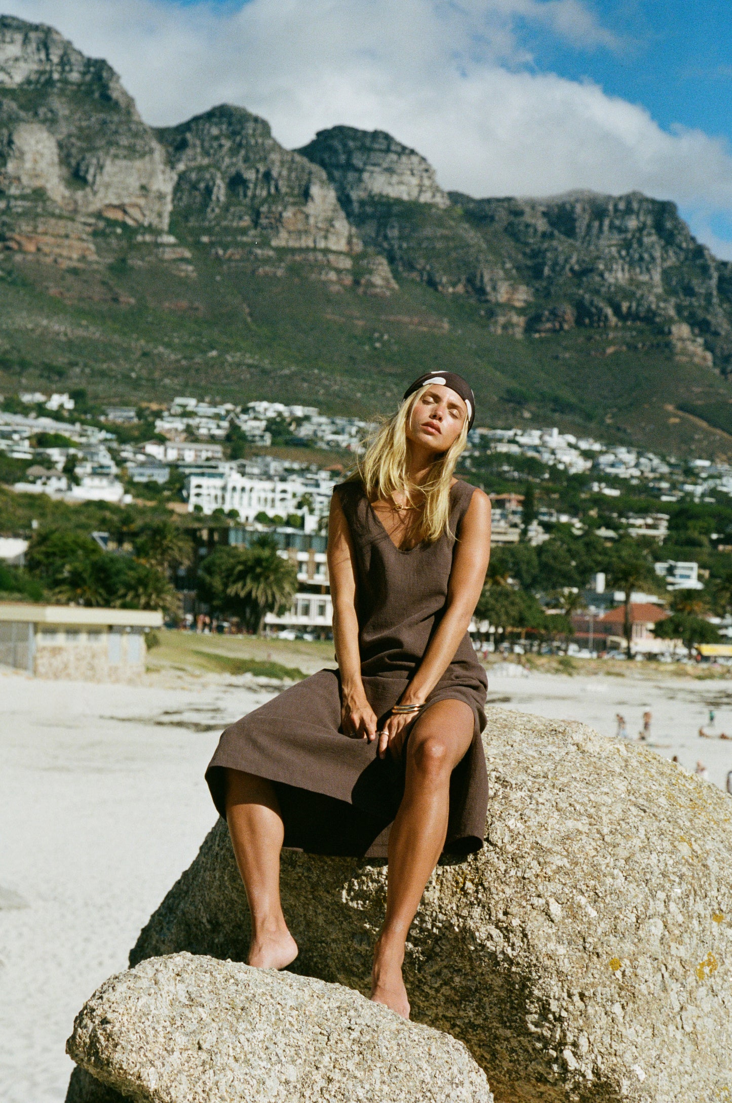 Midi Sassy V-Neck Dress, Chocolate Brown Washed Linen