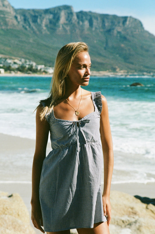 Sassy Milkmaid Dress, Navy & White Gingham