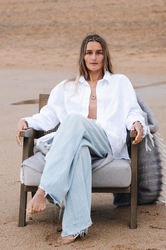 White Washed Linen Frilly Squid Shirt