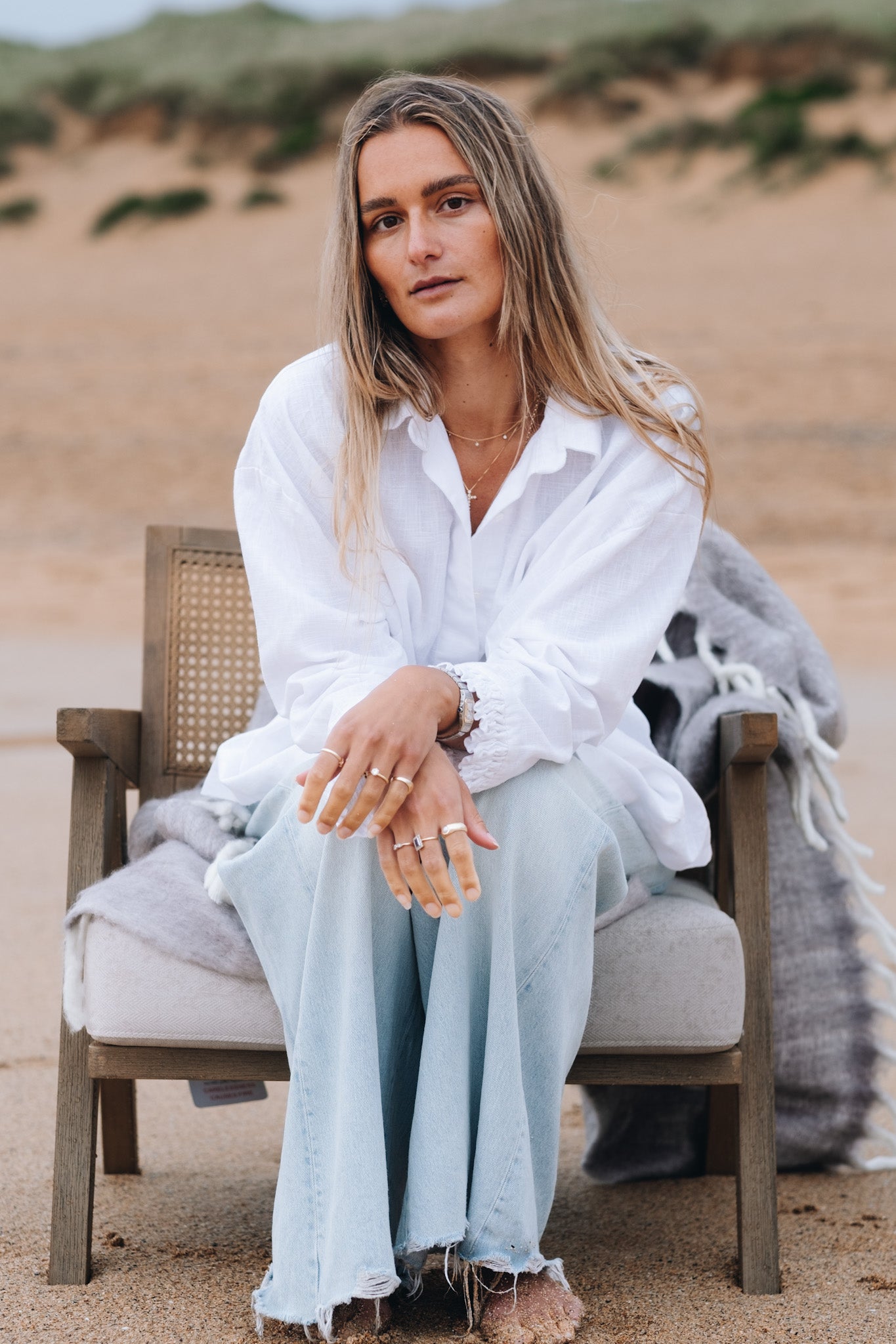 White Washed Linen Frilly Squid Shirt