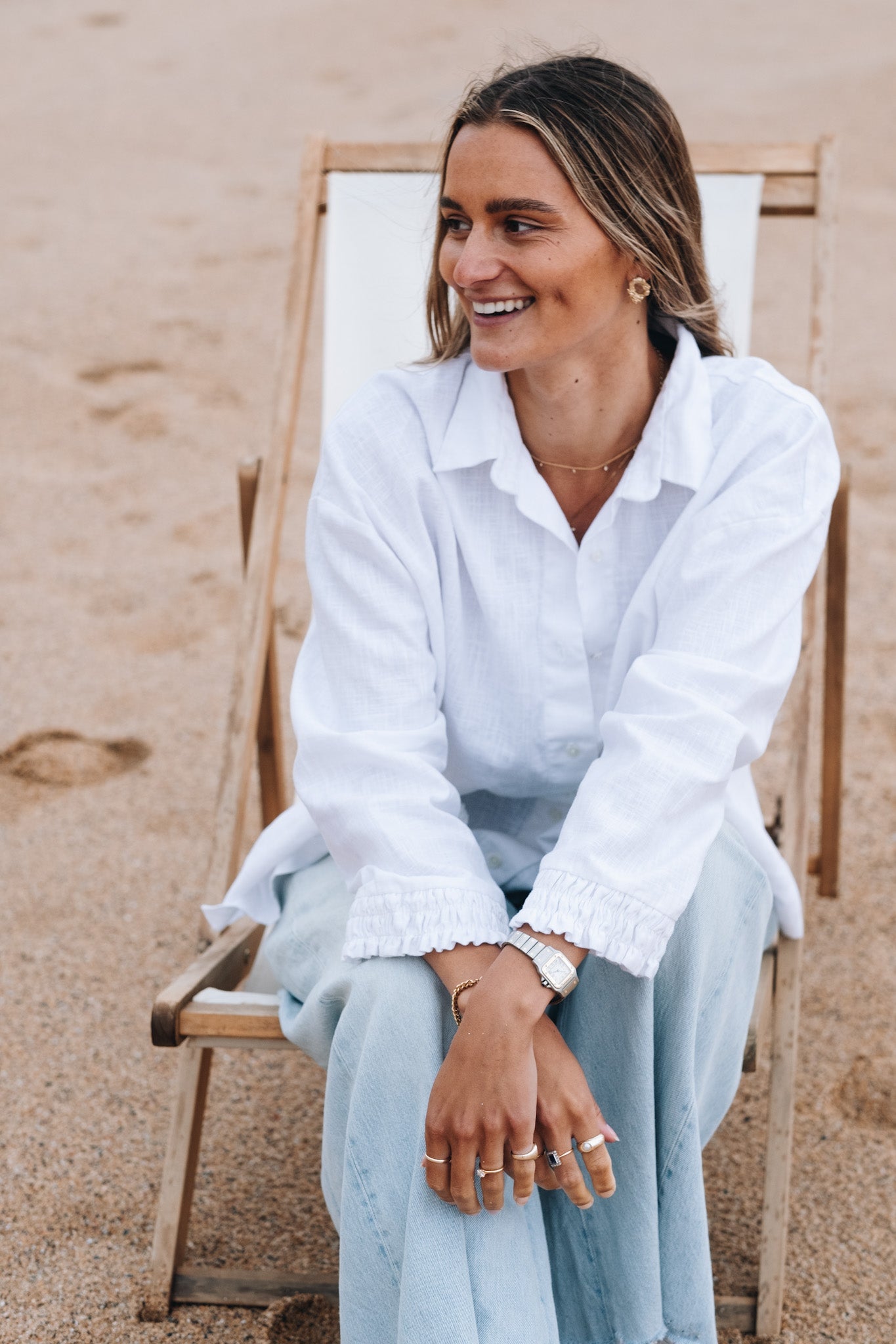 White Washed Linen Frilly Squid Shirt
