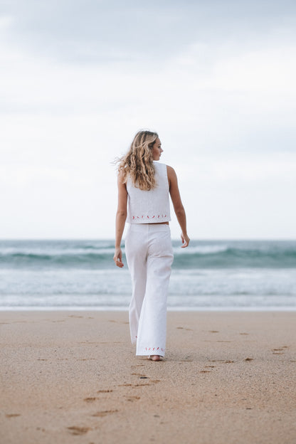 Chilli Squid White Linen Trousers