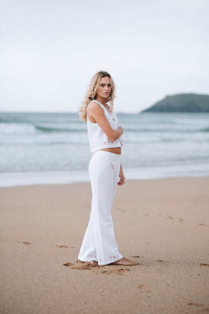 Chilli Squid White Linen Trousers