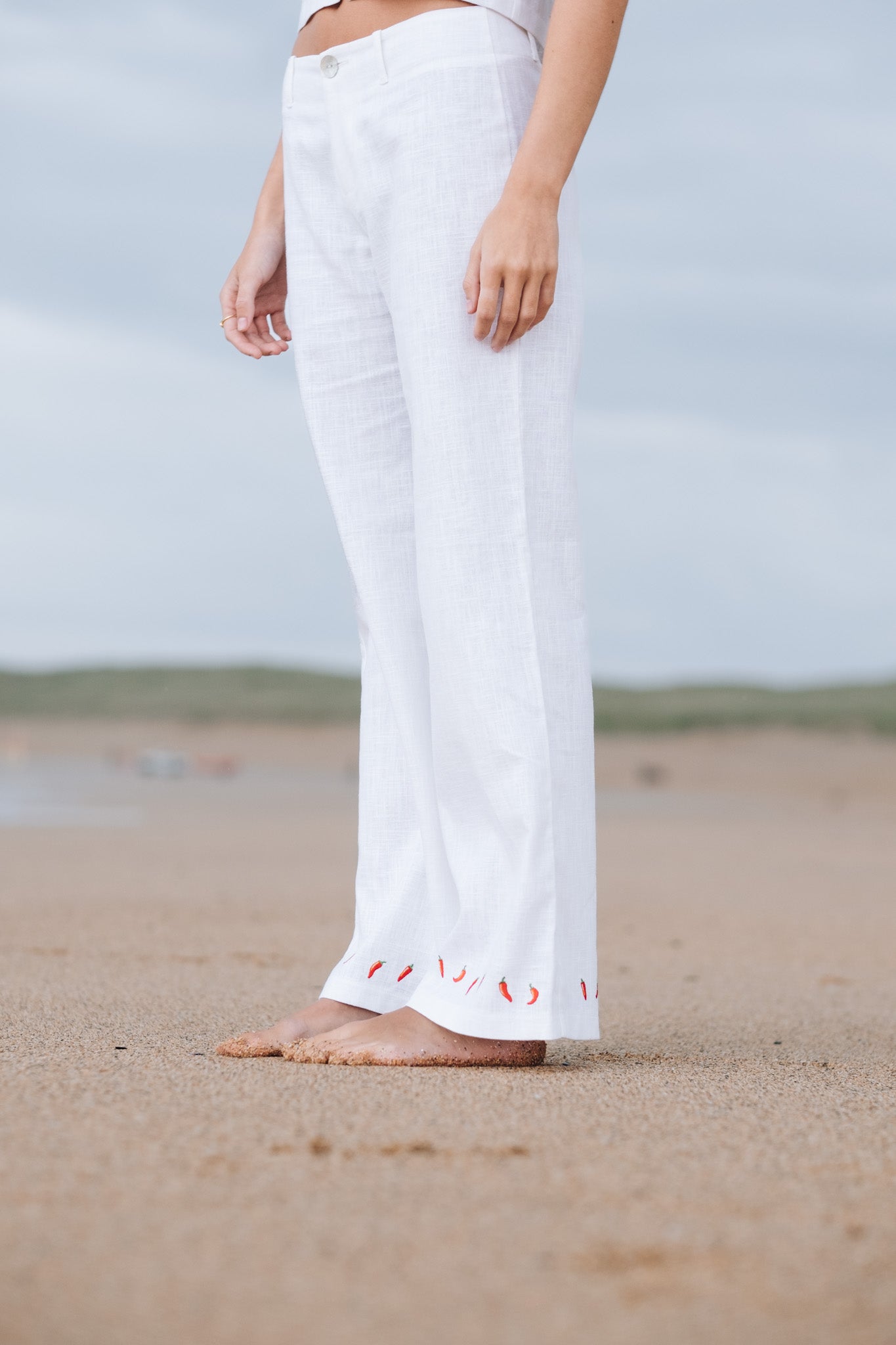 Chilli Squid White Linen Trousers