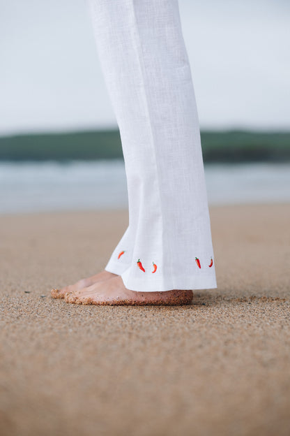 Chilli Squid White Linen Trousers