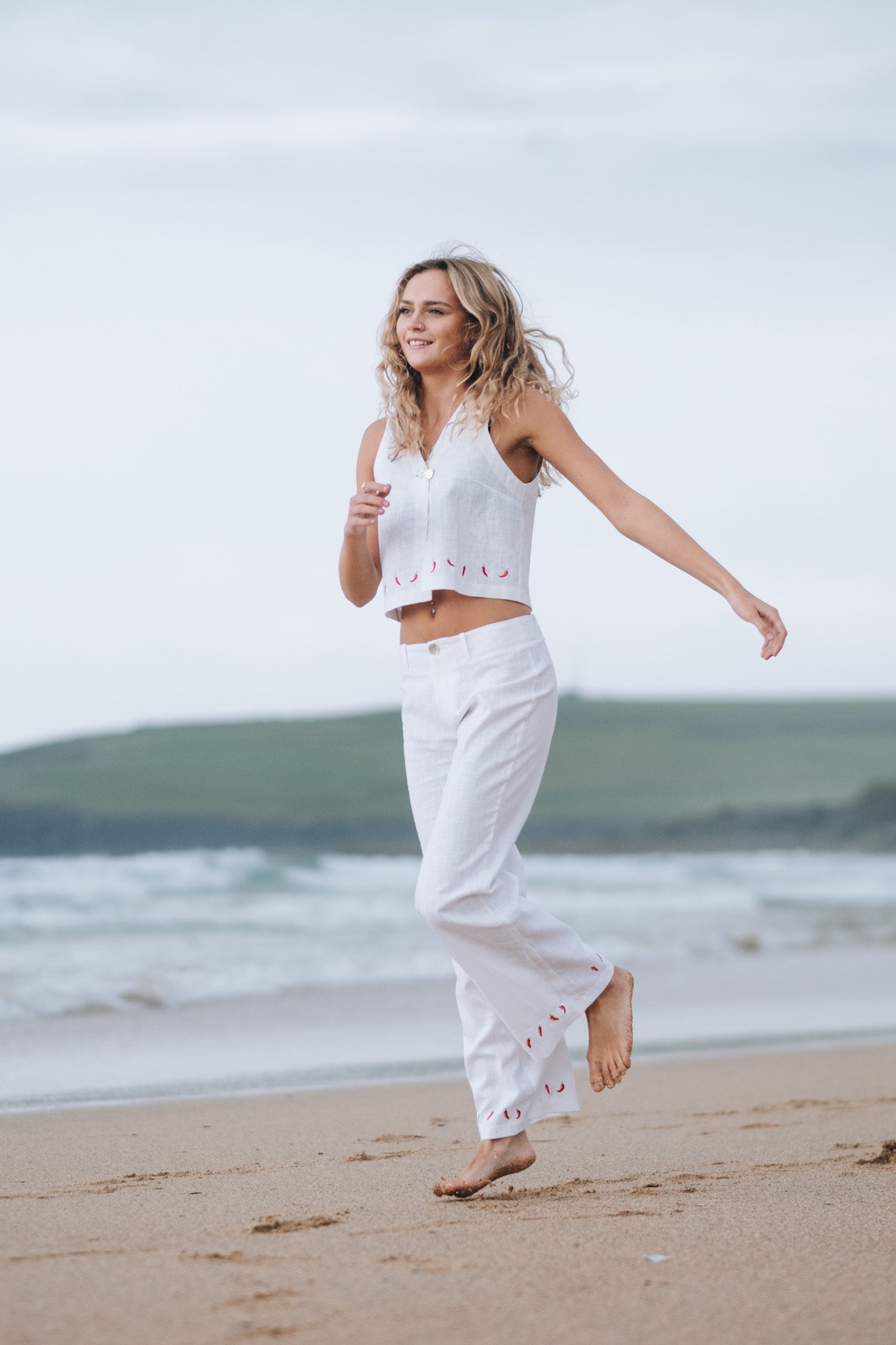 Chilli Squid White Linen Trousers