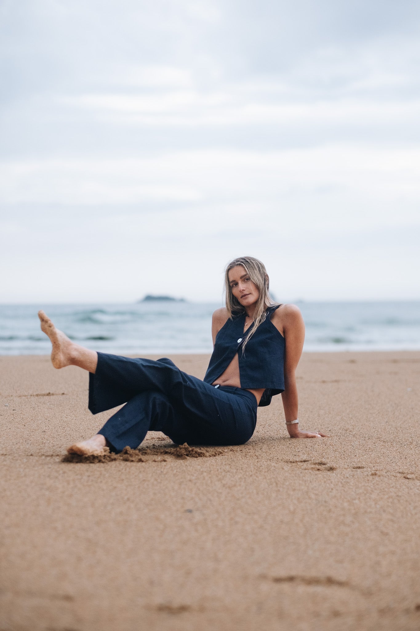 Navy Squid Linen Trousers