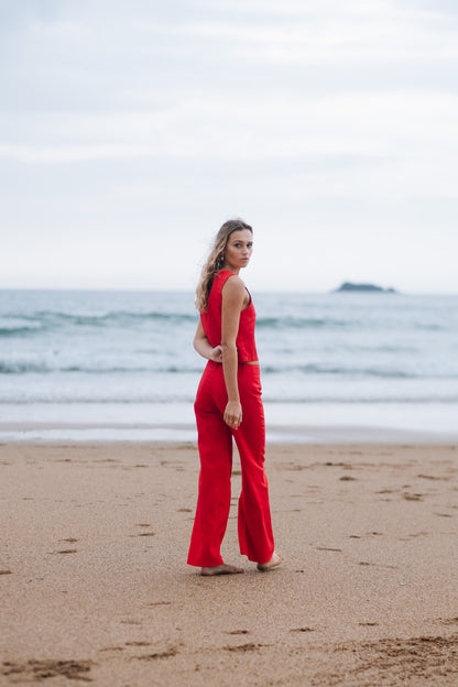 Red Squid Linen Trousers