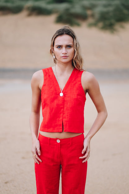 Red Squid Linen Top