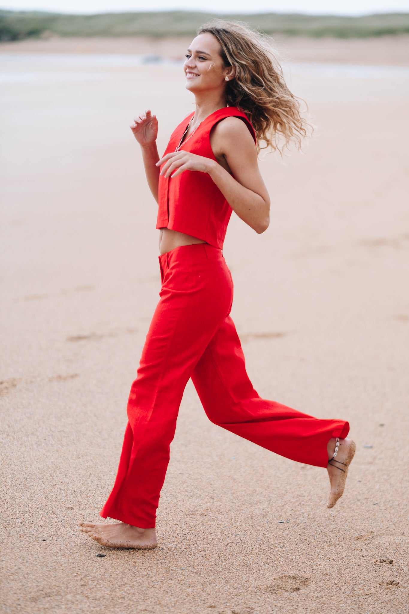 Red Squid Linen Trousers