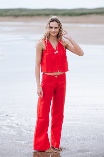 Red Squid Linen Trousers