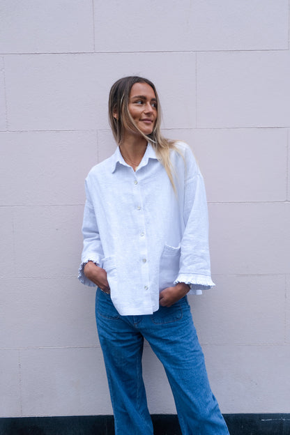 White Washed Linen Frilly Squid Shirt