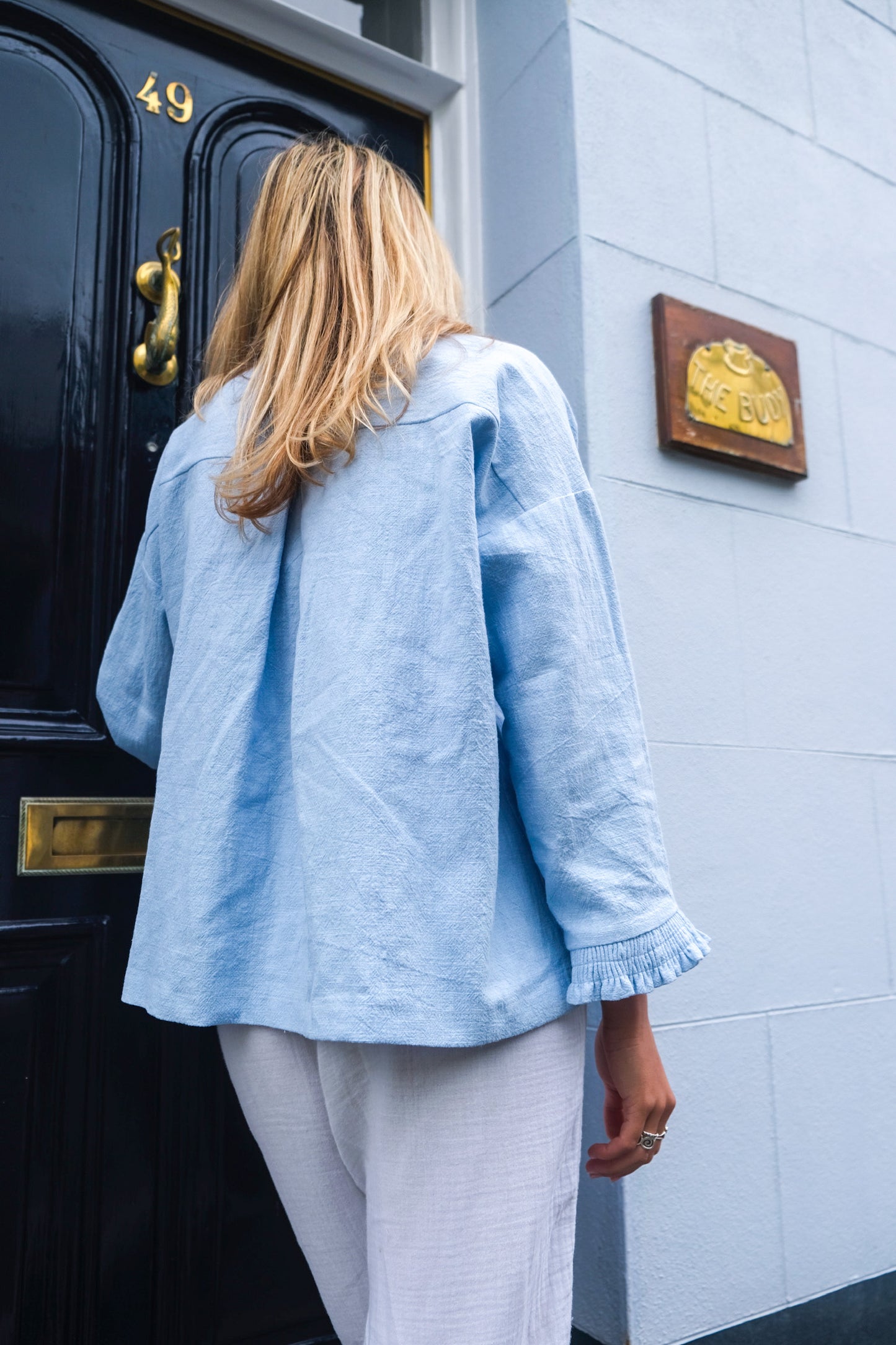 Baby Blue Washed Linen Frilly Squid Shirt