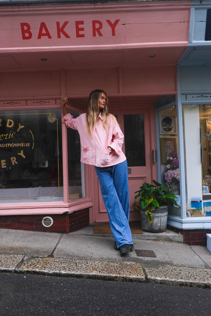 Candy Pink Washed Linen Frilly Squid Shirt