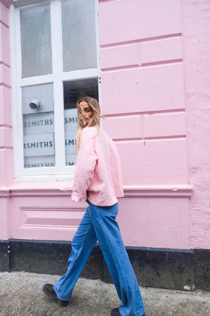 Candy Pink Washed Linen Frilly Squid Shirt