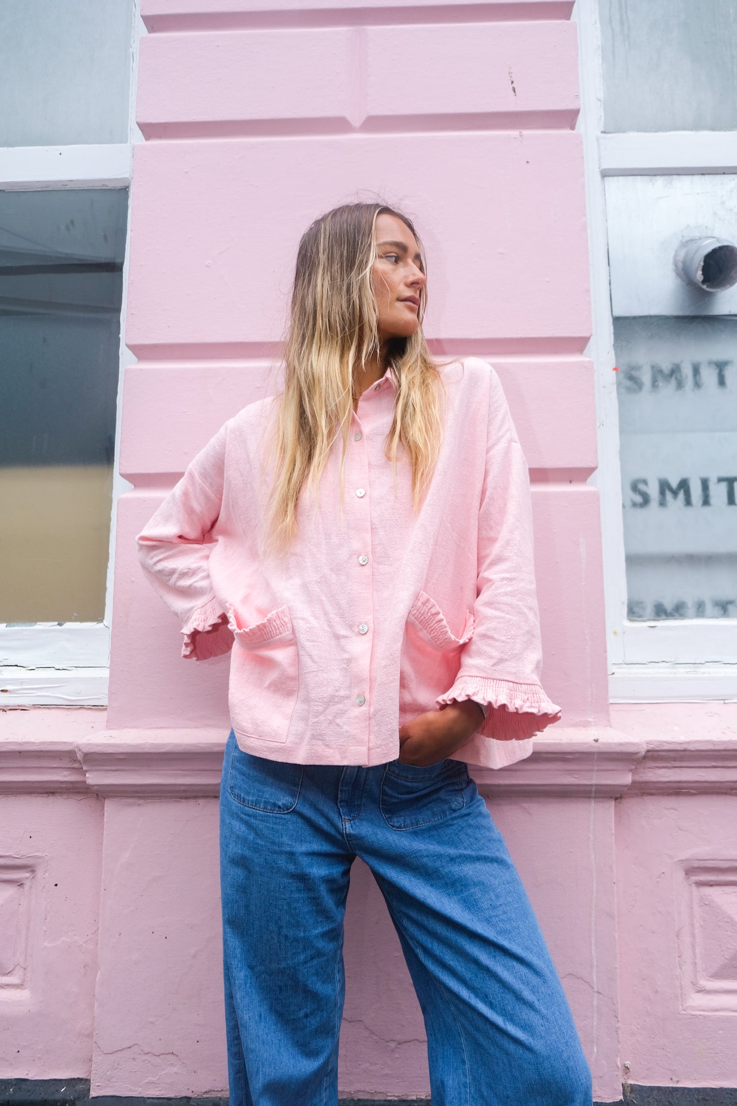 Candy Pink Washed Linen Frilly Squid Shirt